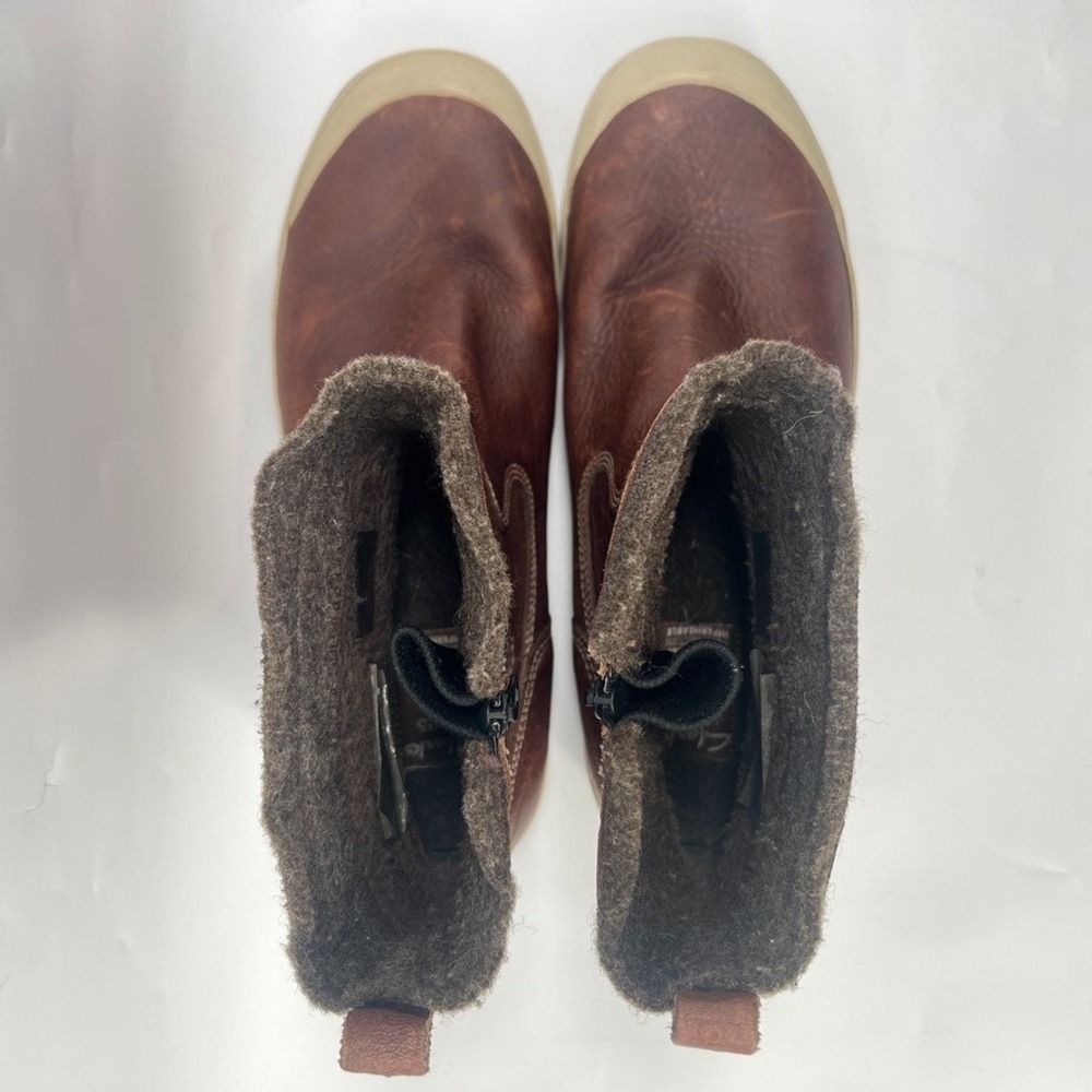 Clarks Grove Boots Men Size 12 Duck Zip Brown Leather Work Muck Sneaker Lined - Picture 3 of 9